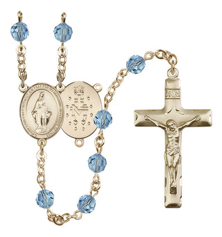14 Karat Gold-Filled 6mm Austrian Crystal Miraculous Rosary in Aqua