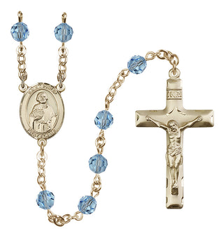 14 Karat Gold-Filled 6mm Austrian Crystal Saint Philip the Apostle Rosary in Aqua