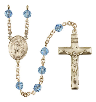 14 Karat Gold-Filled 6mm Austrian Crystal Saint Sebastian Rosary in Aqua