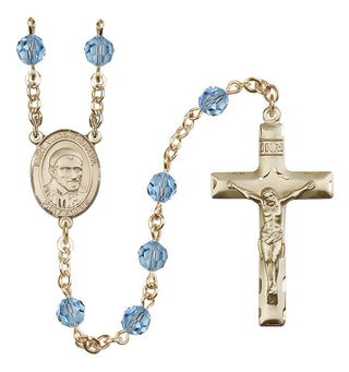 14 Karat Gold-Filled 6mm Austrian Crystal Saint Vincent de Paul Rosary in Aqua