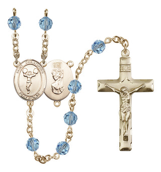 14 Karat Gold-Filled 6mm Austrian Crystal Saint Christopher/Cheerleading Rosary in Aqua