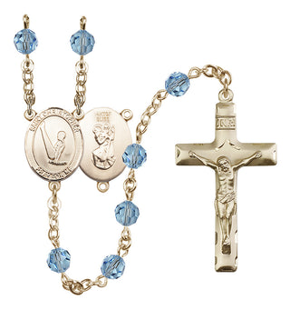 14 Karat Gold-Filled 6mm Austrian Crystal Saint Christopher/Gymnastics Rosary in Aqua