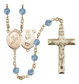 14 Karat Gold-Filled 6mm Austrian Crystal Saint Christopher/Soccer Rosary in Aqua