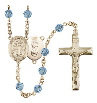 14 Karat Gold-Filled 6mm Austrian Crystal Saint Christopher/Wrestling Rosary in Aqua