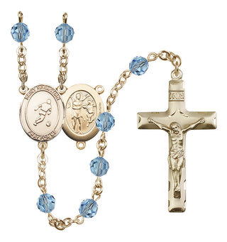 14 Karat Gold-Filled 6mm Austrian Crystal Saint Sebastian/Soccer Rosary in Aqua
