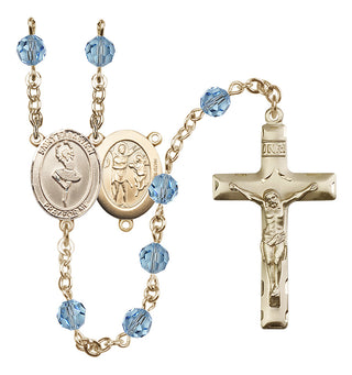 14 Karat Gold-Filled 6mm Austrian Crystal Saint Sebastian/Dance Rosary in Aqua