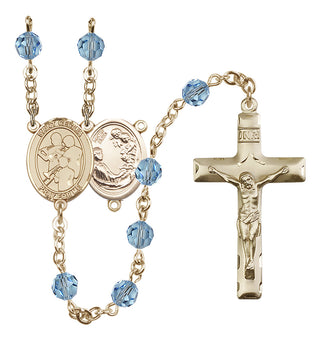 14 Karat Gold-Filled 6mm Austrian Crystal Saint Cecilia / Marching Band Rosary in Aqua