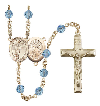 14 Karat Gold-Filled 6mm Austrian Crystal Saint Sebastian / Volleyball Rosary in Aqua