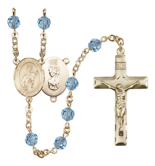 14 Karat Gold-Filled 6mm Austrian Crystal Saint Christopher / Rodeo Rosary in Aqua