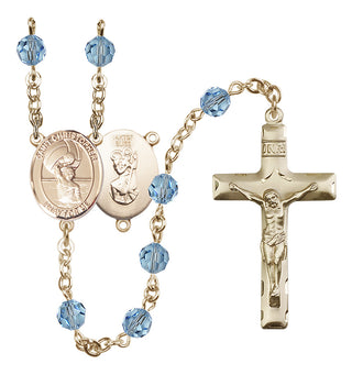 14 Karat Gold-Filled 6mm Austrian Crystal Saint Christopher/Water Polo Men Rosary in Aqua