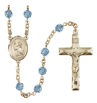 14 Karat Gold-Filled 6mm Austrian Crystal Saint Vincent Ferrer Rosary in Aqua
