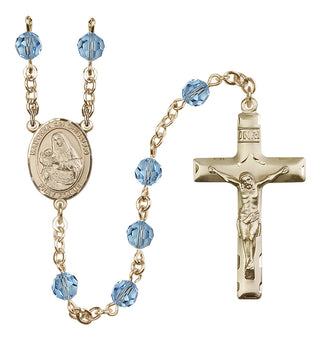 14 Karat Gold-Filled 6mm Austrian Crystal Madonna del Ghisallo Rosary in Aqua