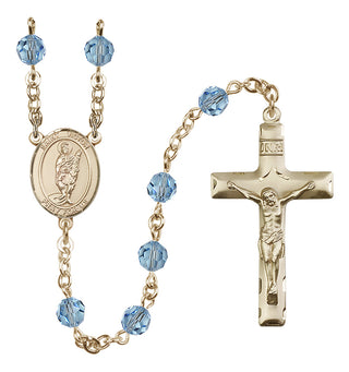 14 Karat Gold-Filled 6mm Austrian Crystal Saint Victor of Marseilles Rosary in Aqua