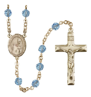 14 Karat Gold-Filled 6mm Austrian Crystal Saint John of the Cross Rosary in Aqua