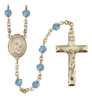 14 Karat Gold-Filled 6mm Austrian Crystal Saint Madeline Sophie Barat Rosary in Aqua