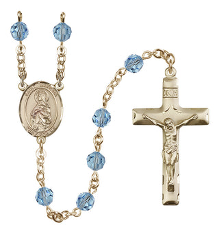 14 Karat Gold-Filled 6mm Austrian Crystal Saint Matilda Rosary in Aqua
