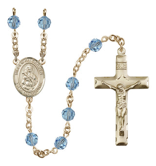 14 Karat Gold-Filled 6mm Austrian Crystal Virgen del Carmen Rosary in Aqua