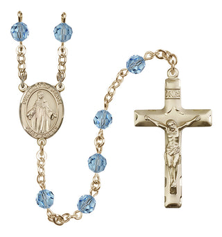 14 Karat Gold-Filled 6mm Austrian Crystal Our Lady of Peace Rosary in Aqua