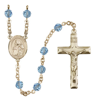 14 Karat Gold-Filled 6mm Austrian Crystal Saint Isaiah Rosary in Aqua