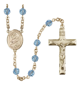 14 Karat Gold-Filled 6mm Austrian Crystal Saint Perpetua Rosary in Aqua
