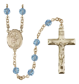 14 Karat Gold-Filled 6mm Austrian Crystal Saint Peter Nolasco Rosary in Aqua