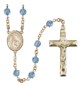 14 Karat Gold-Filled 6mm Austrian Crystal Saint Margaret of Cortona Rosary in Aqua