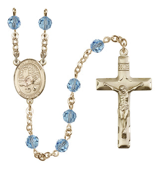 14 Karat Gold-Filled 6mm Austrian Crystal Saint Rosalia Rosary in Aqua
