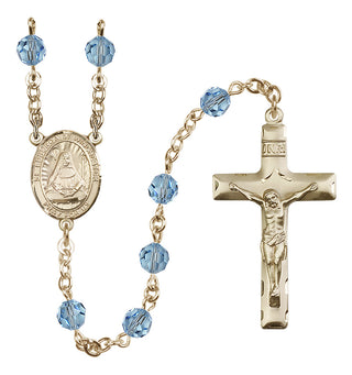 14 Karat Gold-Filled 6mm Austrian Crystal Saint Edburga of Winchester Rosary in Aqua