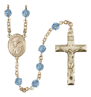14 Karat Gold-Filled 6mm Austrian Crystal Saint Kenneth Rosary in Aqua