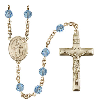14 Karat Gold-Filled 6mm Austrian Crystal Saint Clement Rosary in Aqua