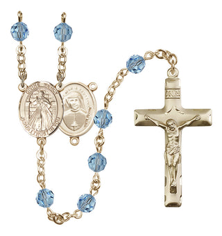 14 Karat Gold-Filled 6mm Austrian Crystal Divine Mercy Rosary in Aqua