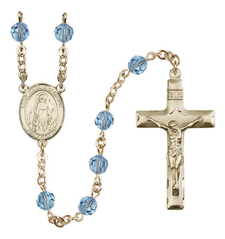 14 Karat Gold-Filled 6mm Austrian Crystal Saint Juliana of Cumae Rosary in Aqua