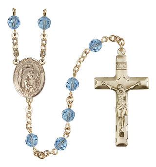 14 Karat Gold-Filled 6mm Austrian Crystal Saint Paul the Hermit Rosary in Aqua
