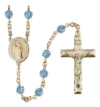 14 Karat Gold-Filled 6mm Austrian Crystal Saint Columbkille Rosary in Aqua