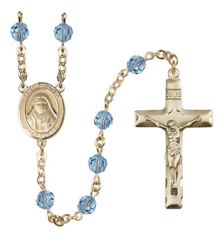 14 Karat Gold-Filled 6mm Austrian Crystal Saint Alphonsa of India Rosary in Aqua