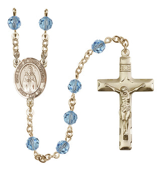 14 Karat Gold-Filled 6mm Austrian Crystal Our Lady of Rosa Mystica Rosary in Aqua