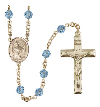 14 Karat Gold-Filled 6mm Austrian Crystal Saint Theodore Stratelates Rosary in Aqua