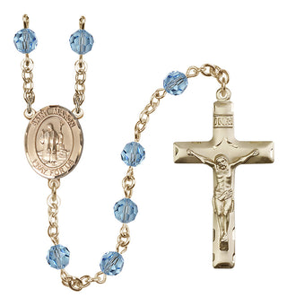 14 Karat Gold-Filled 6mm Austrian Crystal Saint Maron Rosary in Aqua