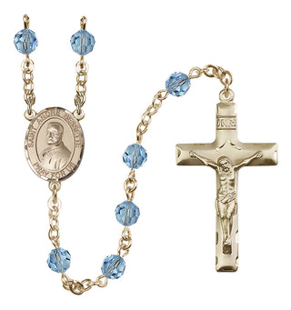 14 Karat Gold-Filled 6mm Austrian Crystal Saint Andre Bessette Rosary in Aqua