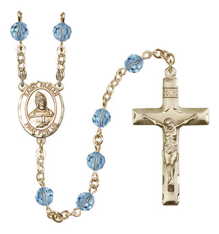 14 Karat Gold-Filled 6mm Austrian Crystal Saint Fabian Rosary in Aqua