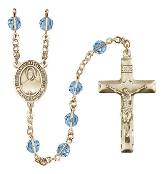 14 Karat Gold-Filled 6mm Austrian Crystal Blessed Emilie Tavernier Gamelin Rosary in Aqua