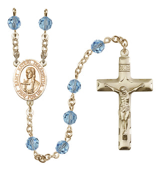 14 Karat Gold-Filled 6mm Austrian Crystal Saint Kateri Tekakwitha Rosary in Aqua