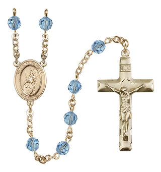14 Karat Gold-Filled 6mm Austrian Crystal Guardian Angel of the World Rosary in Aqua
