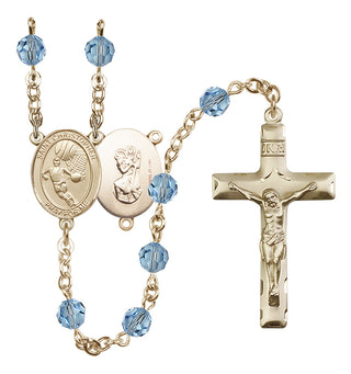 14 Karat Gold-Filled 6mm Austrian Crystal Saint Christopher/Basketball Rosary in Aqua