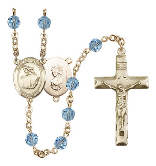 14 Karat Gold-Filled 6mm Austrian Crystal Saint Christopher/Gymnastics Rosary in Aqua