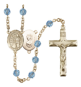 14 Karat Gold-Filled 6mm Austrian Crystal Saint Christopher / Karate Rosary in Aqua