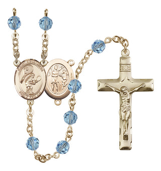 14 Karat Gold-Filled 6mm Austrian Crystal Saint Sebastian / Tennis Rosary in Aqua