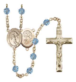 14 Karat Gold-Filled 6mm Austrian Crystal Saint Sebastian /Track&Field-Women Rosary in Aqua