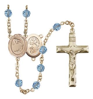 14 Karat Gold-Filled 6mm Austrian Crystal Saint Sebastian/Gymnastics Rosary in Aqua
