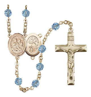 14 Karat Gold-Filled 6mm Austrian Crystal Saint Sebastian / Choir Rosary in Aqua